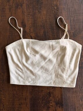 Forever 21 Cream Bustier Crop Top with Label Accent